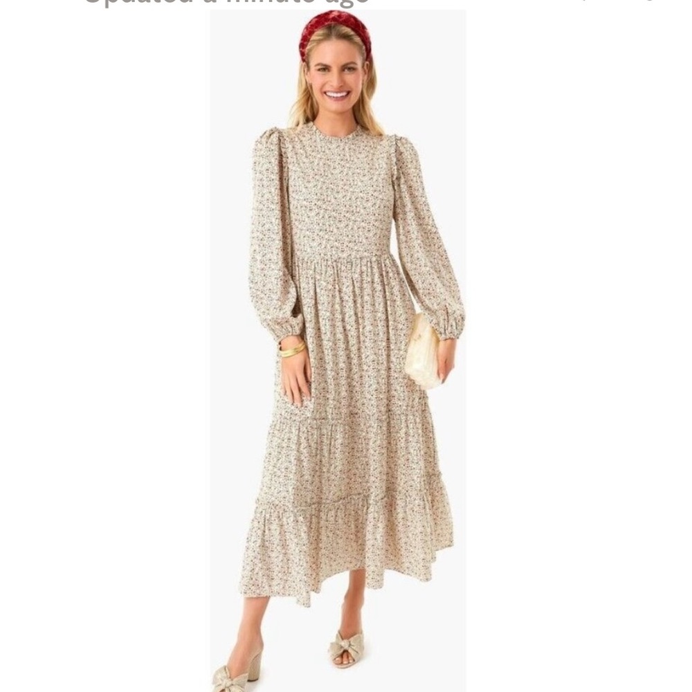 Tuckernuck Hyacinth House Dress Cream Jesse Floral Tiered Midi Prairie Size M